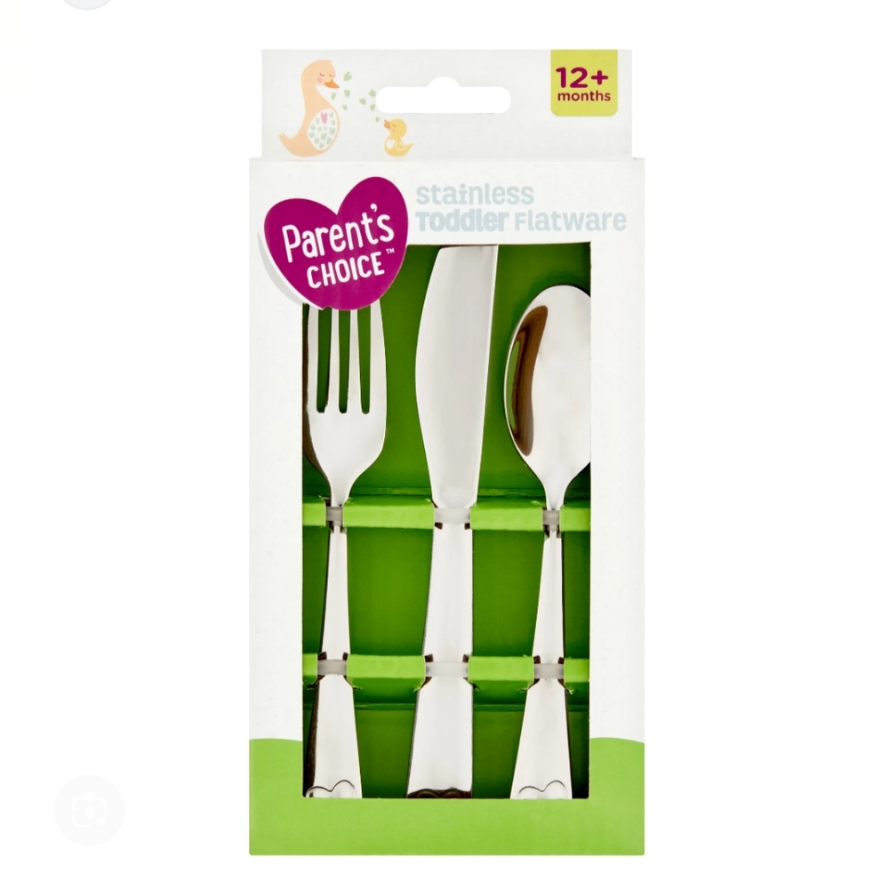 Parent's Choice Stainless Toddler Silver Flatware 12 Months +  3 Piece Set New